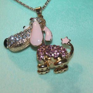 Nwtag: Gold Plated, Pink Ears, Hound Dog Necklace